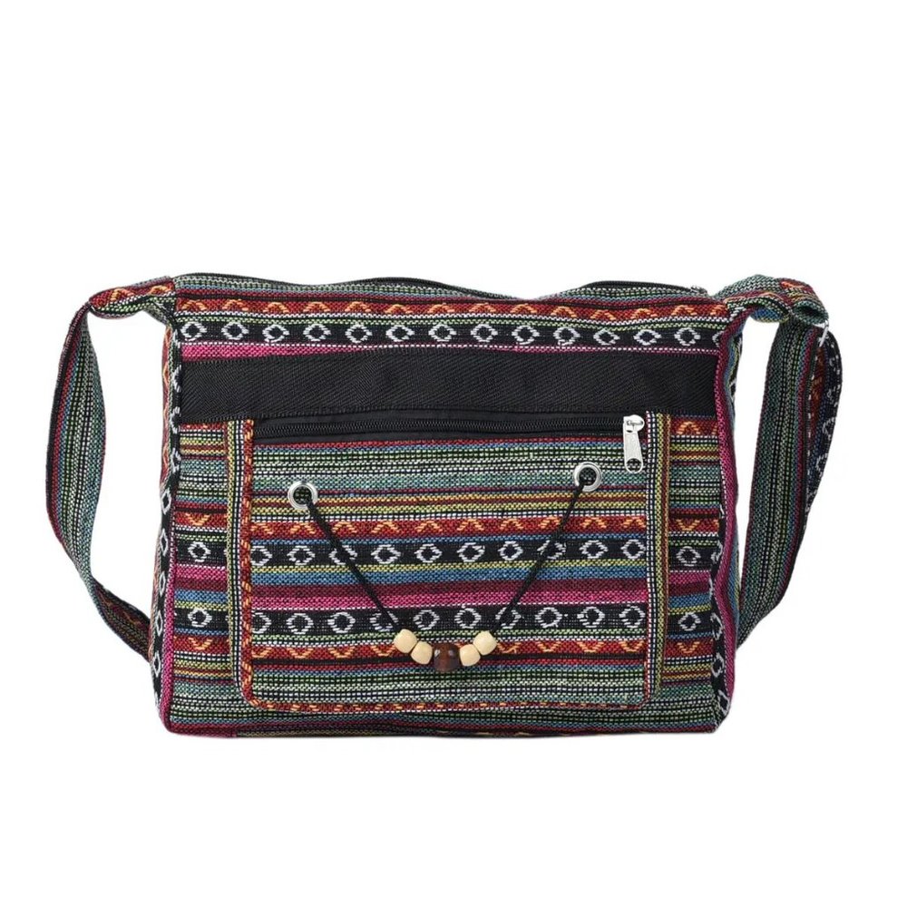 Multi Green Tribal Pattern Crossbody Bag with Shoulder Strap NIB